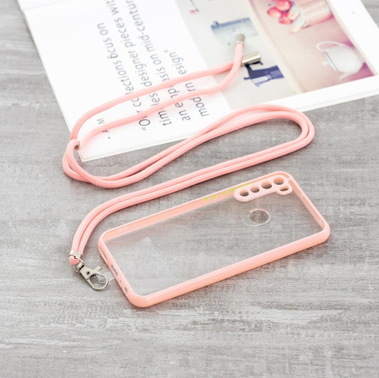 For Xiaomi Redmi Note 8 Transparent PC+TPU Phone Case with Contrast Color Button & Neck Lanyard