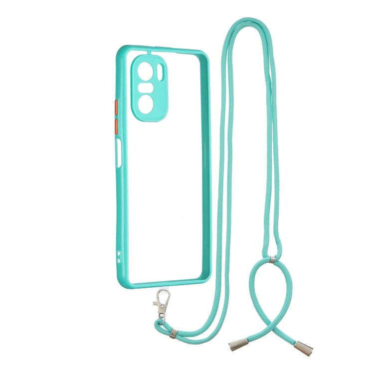 For Xiaomi Redmi K40 / K40 Pro Transparent PC+TPU Phone Case with Contrast Color Button & Neck Lanyard