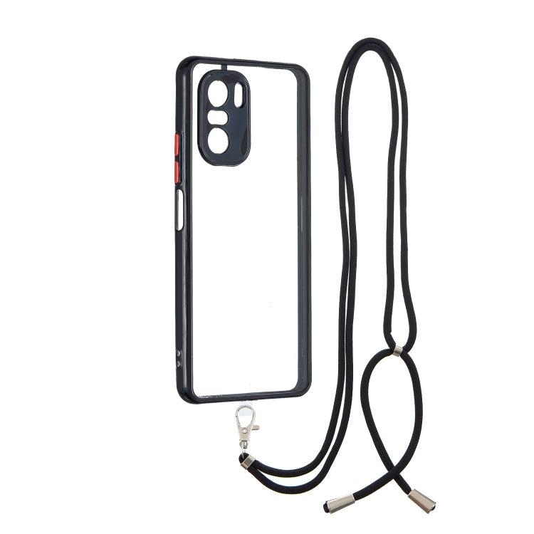 For Xiaomi Redmi K40 / K40 Pro Transparent PC+TPU Phone Case with Contrast Color Button & Neck Lanyard