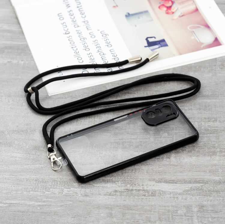 For Xiaomi Redmi K40 / K40 Pro Transparent PC+TPU Phone Case with Contrast Color Button & Neck Lanyard