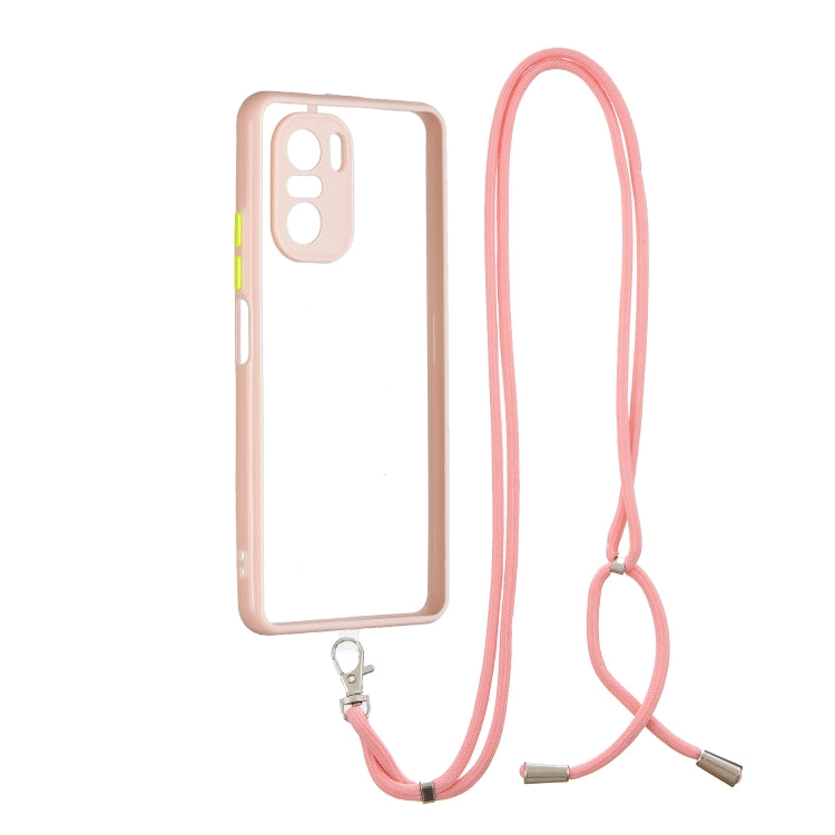 For Xiaomi Redmi K40 / K40 Pro Transparent PC+TPU Phone Case with Contrast Color Button & Neck Lanyard
