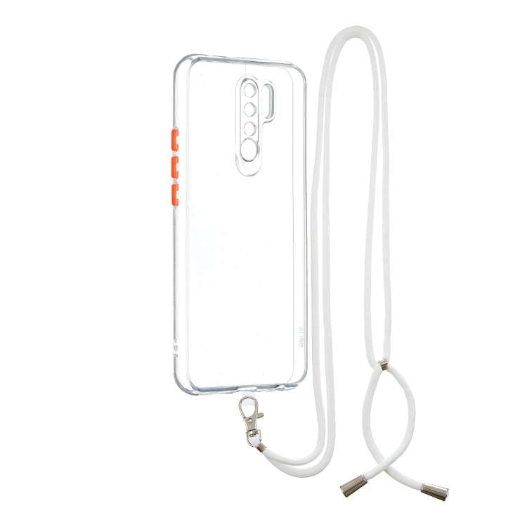 For Xiaomi Redmi 9 / Redmi 9 Prime/Poco M2 Transparent PC+TPU Phone Case with Contrast Color Button & Neck Lanyard