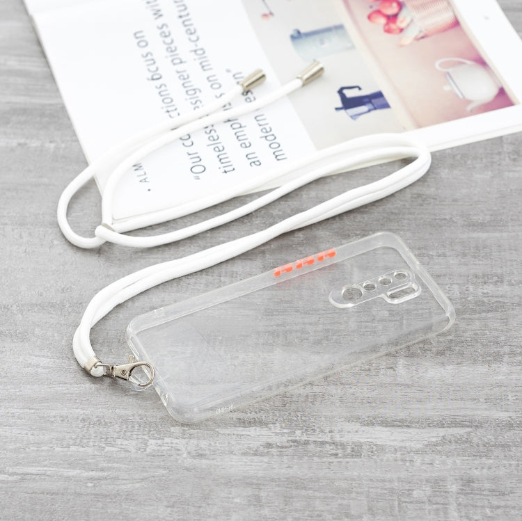 For Xiaomi Redmi 9 / Redmi 9 Prime/Poco M2 Transparent PC+TPU Phone Case with Contrast Color Button & Neck Lanyard
