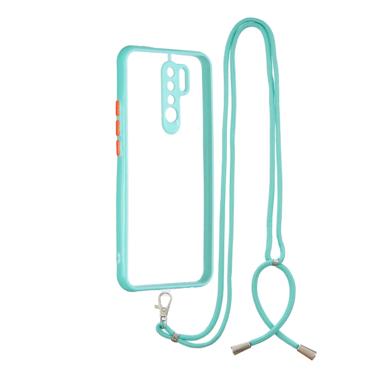 For Xiaomi Redmi 9 / Redmi 9 Prime/Poco M2 Transparent PC+TPU Phone Case with Contrast Color Button & Neck Lanyard