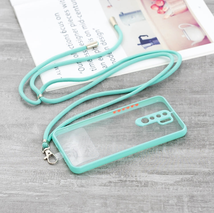 For Xiaomi Redmi 9 / Redmi 9 Prime/Poco M2 Transparent PC+TPU Phone Case with Contrast Color Button & Neck Lanyard