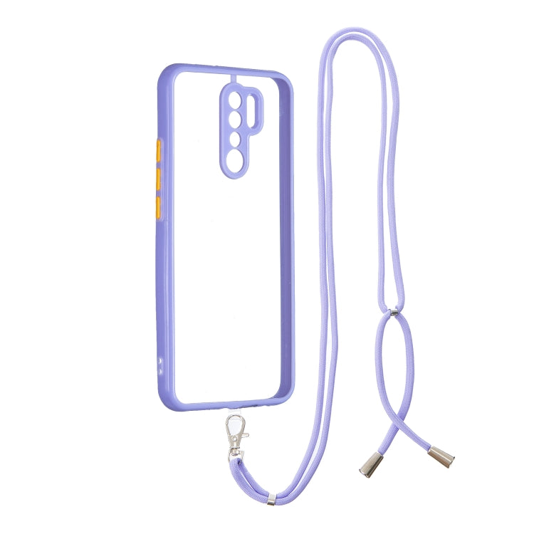 For Xiaomi Redmi 9 / Redmi 9 Prime/Poco M2 Transparent PC+TPU Phone Case with Contrast Color Button & Neck Lanyard