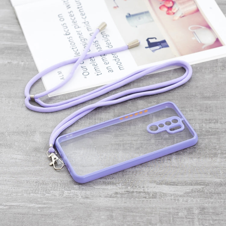 For Xiaomi Redmi 9 / Redmi 9 Prime/Poco M2 Transparent PC+TPU Phone Case with Contrast Color Button & Neck Lanyard