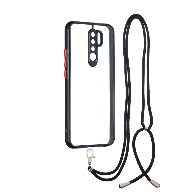 For Xiaomi Redmi 9 / Redmi 9 Prime/Poco M2 Transparent PC+TPU Phone Case with Contrast Color Button & Neck Lanyard