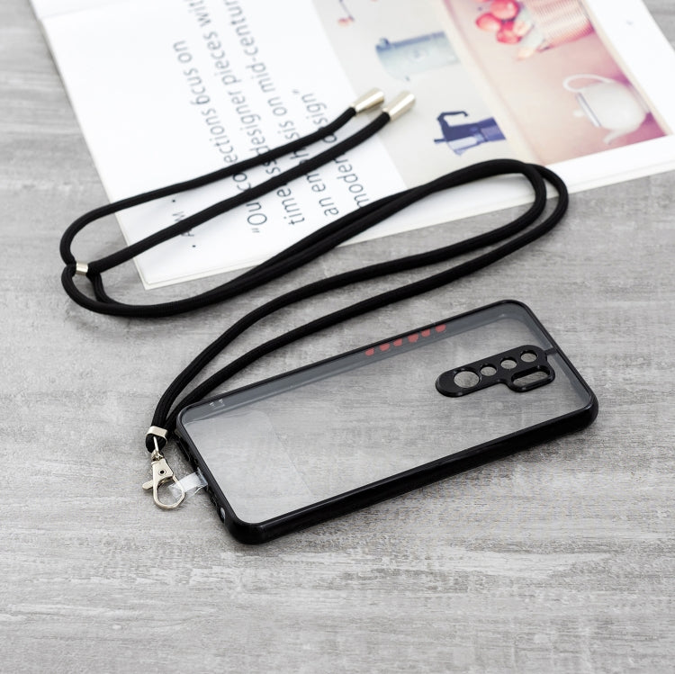 For Xiaomi Redmi 9 / Redmi 9 Prime/Poco M2 Transparent PC+TPU Phone Case with Contrast Color Button & Neck Lanyard