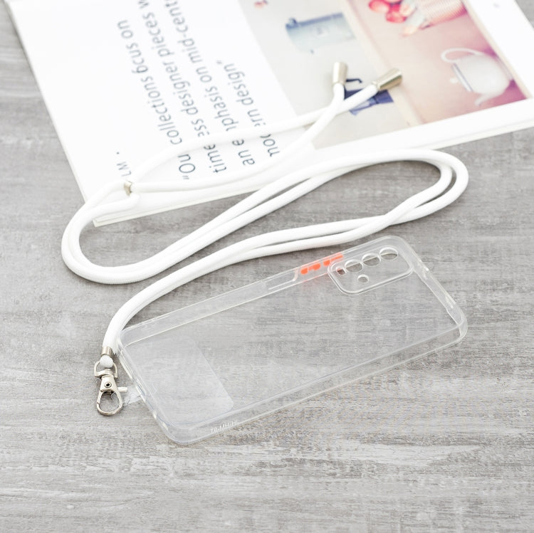 For Xiaomi Redmi 9T Transparent PC+TPU Phone Case with Contrast Color Button & Neck Lanyard