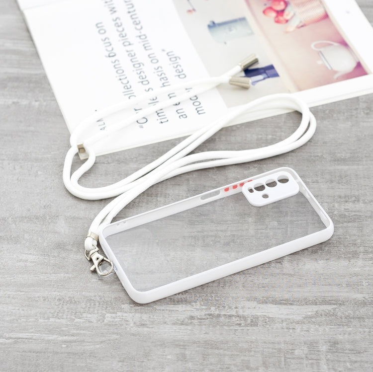 For Xiaomi Redmi 9T Transparent PC+TPU Phone Case with Contrast Color Button & Neck Lanyard