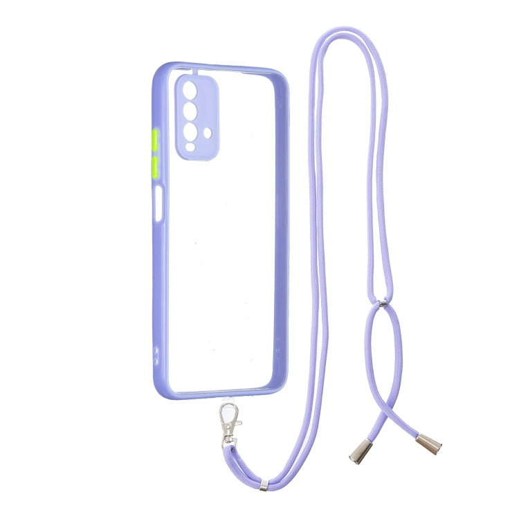 For Xiaomi Redmi 9T Transparent PC+TPU Phone Case with Contrast Color Button & Neck Lanyard