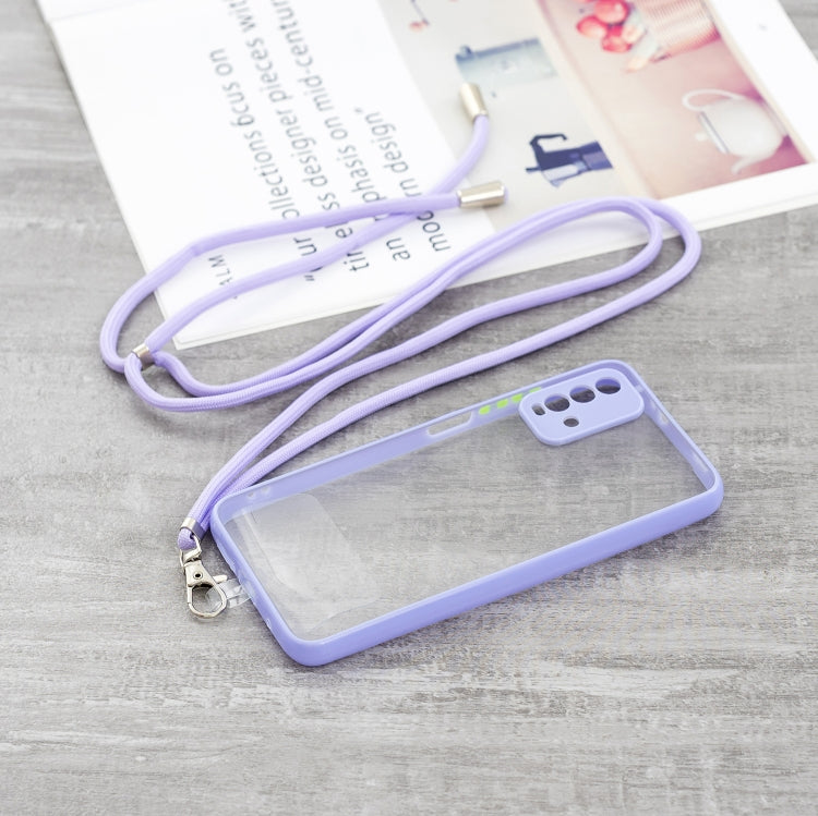 For Xiaomi Redmi 9T Transparent PC+TPU Phone Case with Contrast Color Button & Neck Lanyard