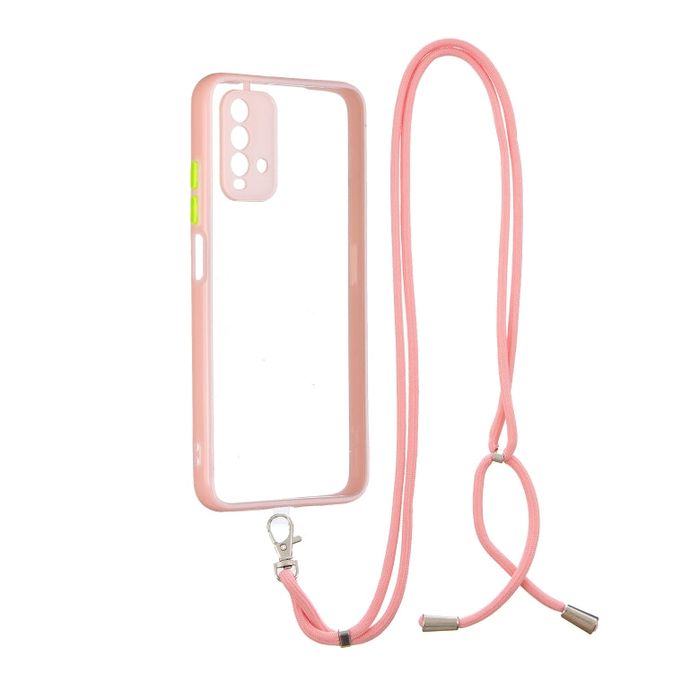 For Xiaomi Redmi 9T Transparent PC+TPU Phone Case with Contrast Color Button & Neck Lanyard