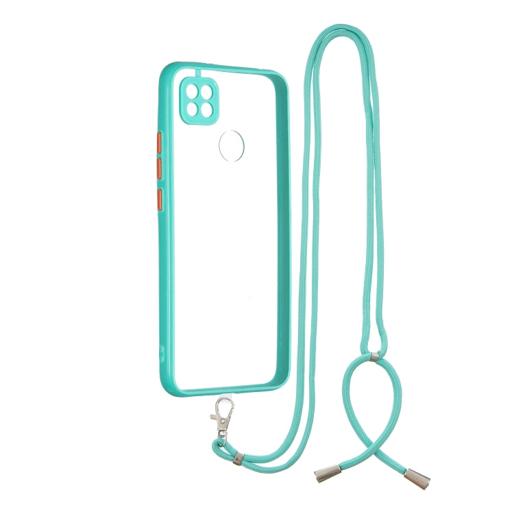 For Xiaomi Redmi 9C Transparent PC+TPU Phone Case with Contrast Color Button & Neck Lanyard