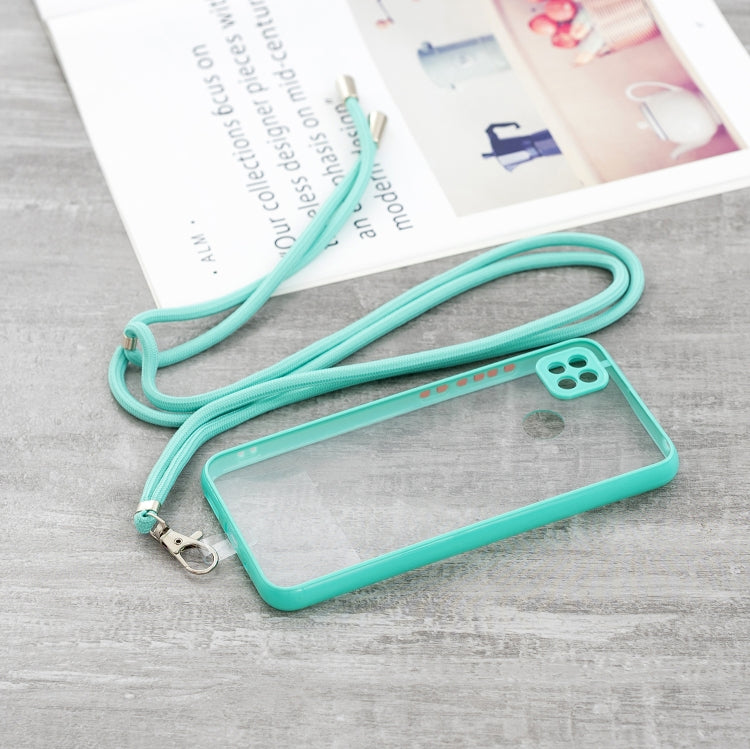 For Xiaomi Redmi 9C Transparent PC+TPU Phone Case with Contrast Color Button & Neck Lanyard