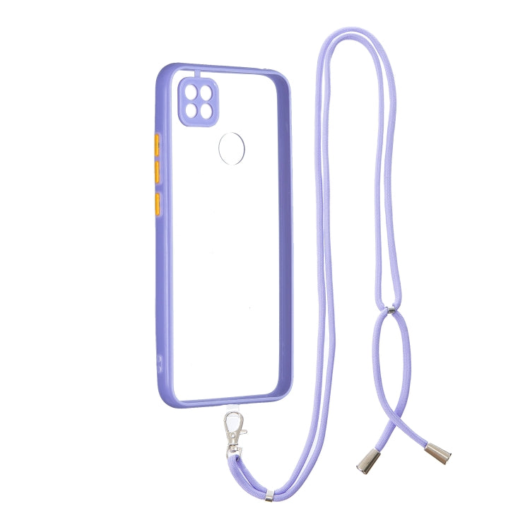 For Xiaomi Redmi 9C Transparent PC+TPU Phone Case with Contrast Color Button & Neck Lanyard