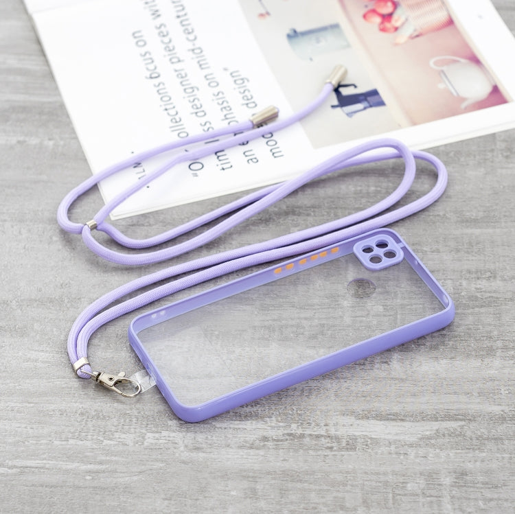 For Xiaomi Redmi 9C Transparent PC+TPU Phone Case with Contrast Color Button & Neck Lanyard