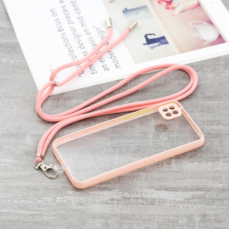 For Xiaomi Redmi 9C Transparent PC+TPU Phone Case with Contrast Color Button & Neck Lanyard