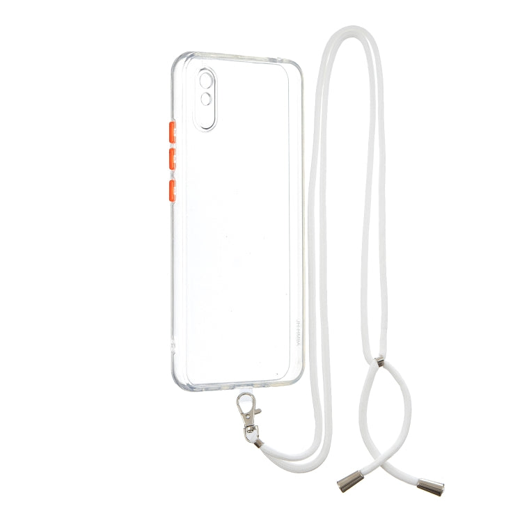 For Xiaomi Redmi 9A/9i Transparent PC+TPU Phone Case with Contrast Color Button & Neck Lanyard