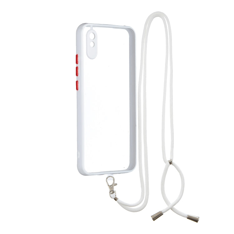 For Xiaomi Redmi 9A/9i Transparent PC+TPU Phone Case with Contrast Color Button & Neck Lanyard