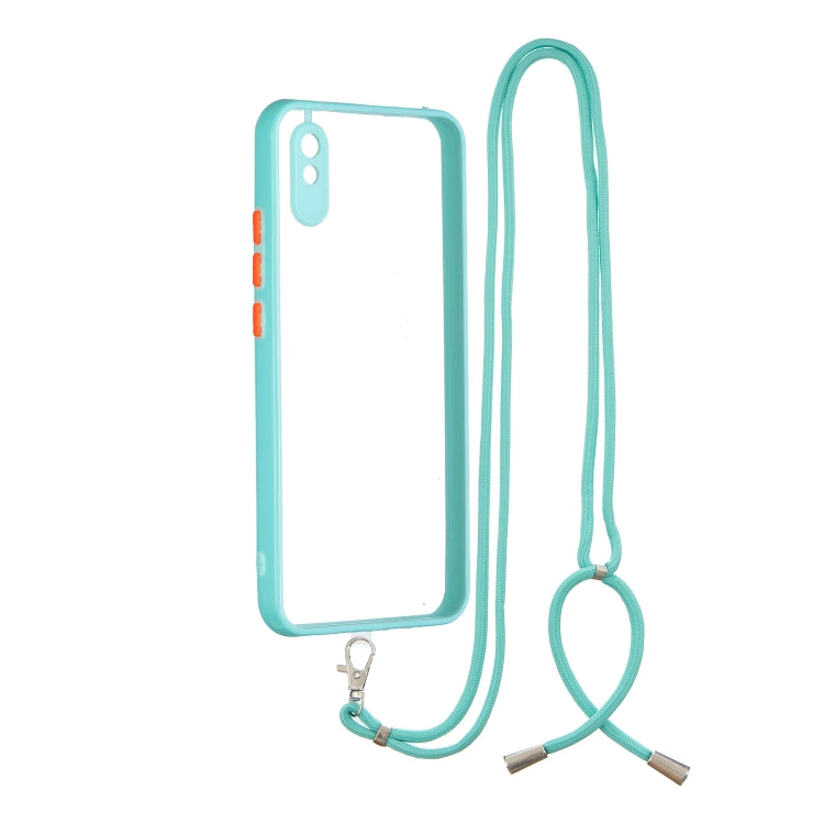 For Xiaomi Redmi 9A/9i Transparent PC+TPU Phone Case with Contrast Color Button & Neck Lanyard