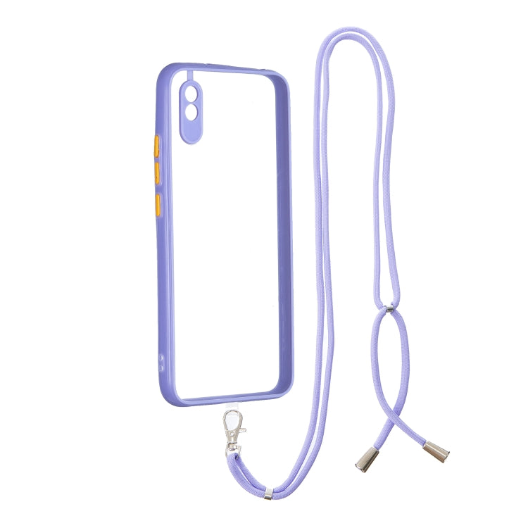 For Xiaomi Redmi 9A/9i Transparent PC+TPU Phone Case with Contrast Color Button & Neck Lanyard