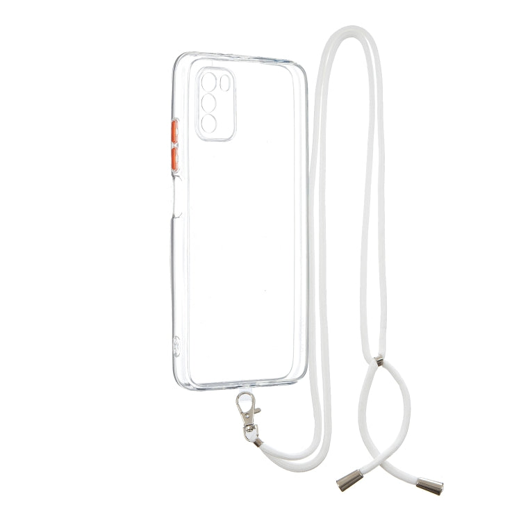 For Xiaomi Redmi 9 Power / Poco M3 Transparent PC+TPU Phone Case with Contrast Color Button & Neck Lanyard