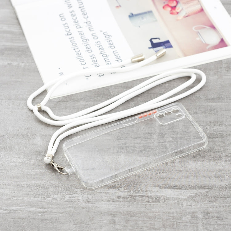 For Xiaomi Redmi 9 Power / Poco M3 Transparent PC+TPU Phone Case with Contrast Color Button & Neck Lanyard