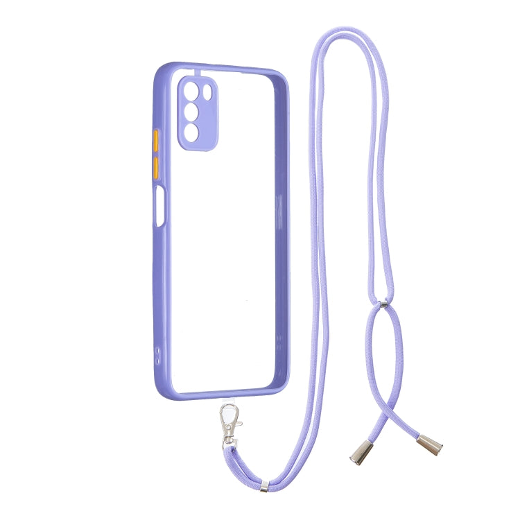 For Xiaomi Redmi 9 Power / Poco M3 Transparent PC+TPU Phone Case with Contrast Color Button & Neck Lanyard