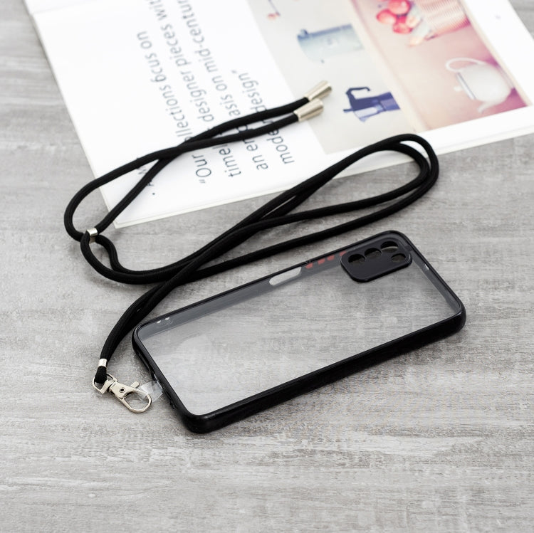 For Xiaomi Redmi 9 Power / Poco M3 Transparent PC+TPU Phone Case with Contrast Color Button & Neck Lanyard