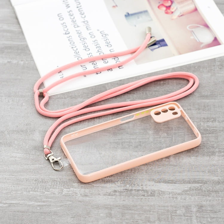 For Xiaomi Redmi 9 Power / Poco M3 Transparent PC+TPU Phone Case with Contrast Color Button & Neck Lanyard