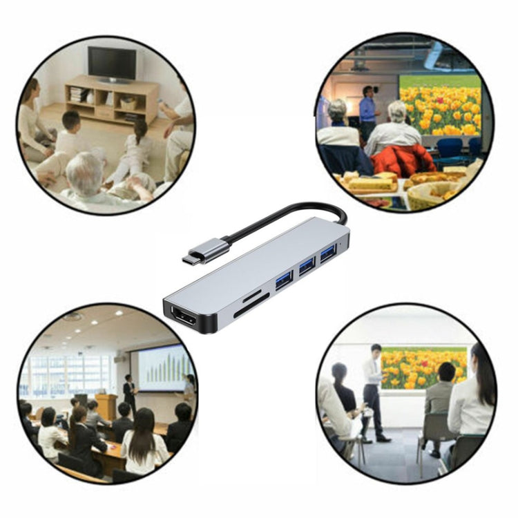 6 in 1 Type C to 3 x USB Ports + SD/TF + HDMI Docking Station