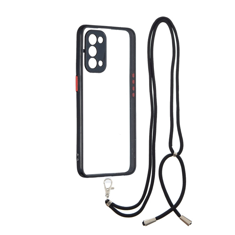 For OPPO Reno5 5G/4G / Find X3 Lite Transparent PC+TPU Phone Case with Contrast Color Button & Neck Lanyard