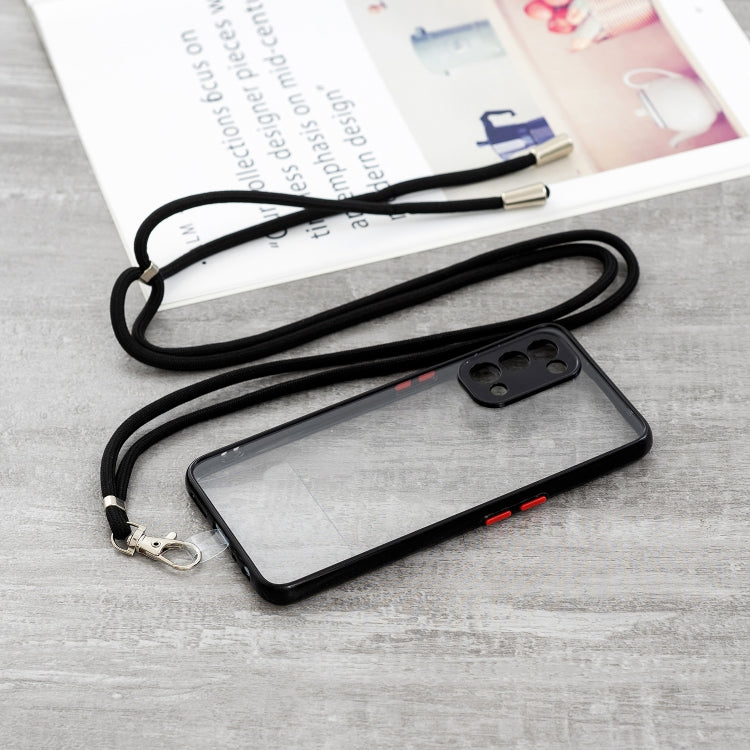 For OPPO Reno5 5G/4G / Find X3 Lite Transparent PC+TPU Phone Case with Contrast Color Button & Neck Lanyard
