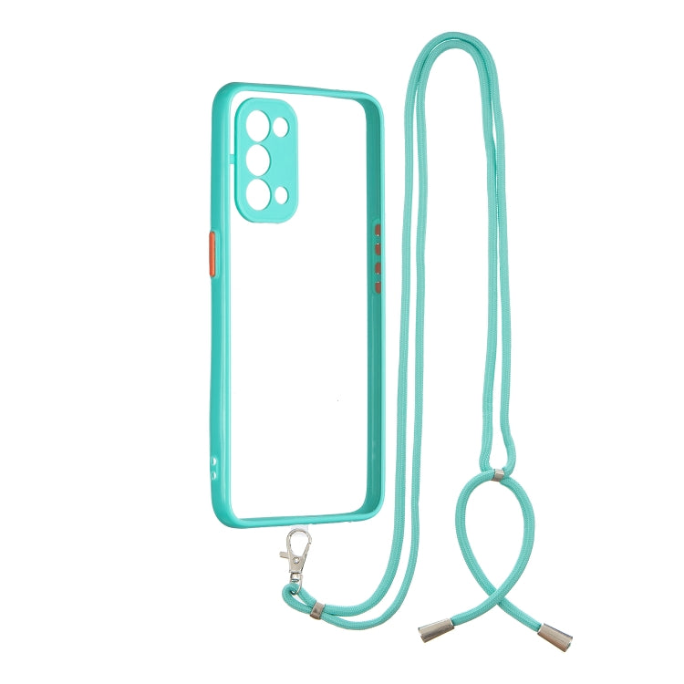 For OPPO Reno5 5G/4G / Find X3 Lite Transparent PC+TPU Phone Case with Contrast Color Button & Neck Lanyard