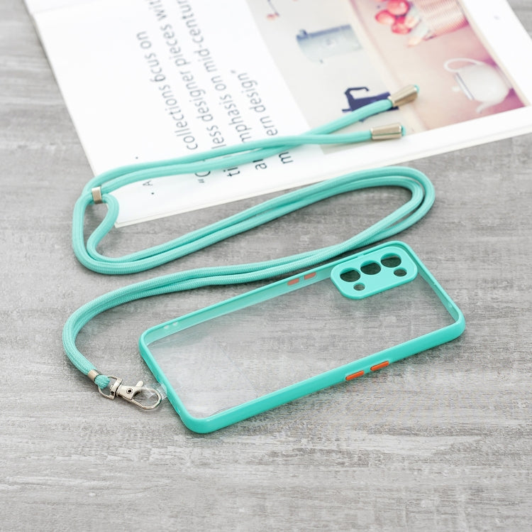 For OPPO Reno5 5G/4G / Find X3 Lite Transparent PC+TPU Phone Case with Contrast Color Button & Neck Lanyard