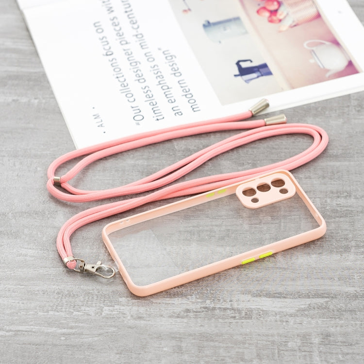 For OPPO Reno5 5G/4G / Find X3 Lite Transparent PC+TPU Phone Case with Contrast Color Button & Neck Lanyard