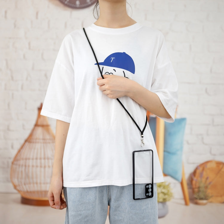 For OPPO Reno 5 Pro Transparent PC+TPU Phone Case with Contrast Color Button & Neck Lanyard