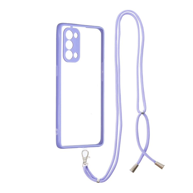For OPPO Reno 5 Pro Transparent PC+TPU Phone Case with Contrast Color Button & Neck Lanyard