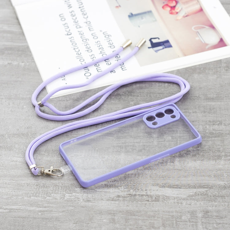 For OPPO Reno 5 Pro Transparent PC+TPU Phone Case with Contrast Color Button & Neck Lanyard