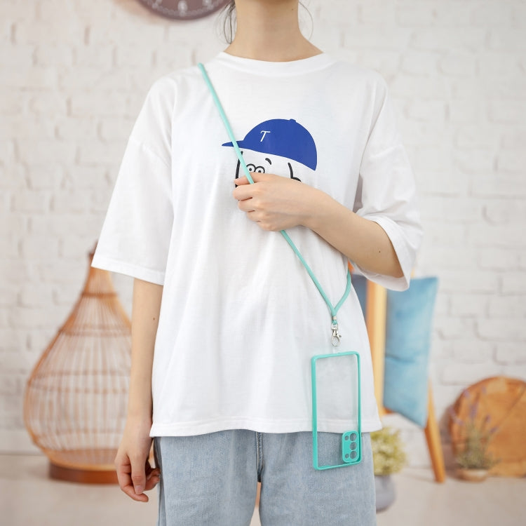 For OPPO Reno 5 Pro Transparent PC+TPU Phone Case with Contrast Color Button & Neck Lanyard