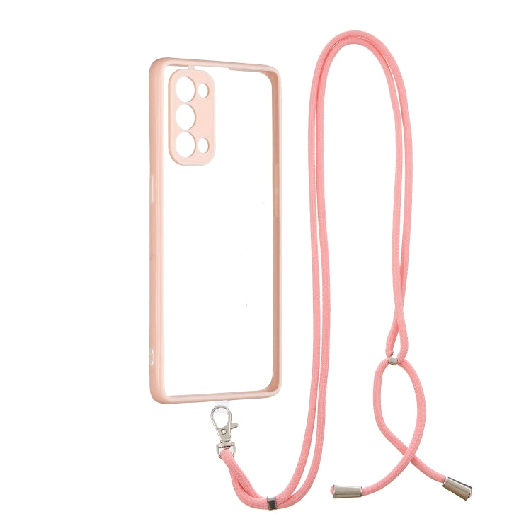 For OPPO Reno 5 Pro Transparent PC+TPU Phone Case with Contrast Color Button & Neck Lanyard