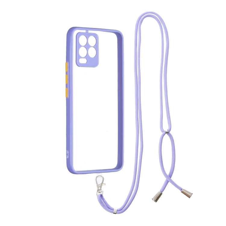 For OPPO Realme 8 / 8 Pro Transparent PC+TPU Phone Case with Contrast Color Button & Neck Lanyard