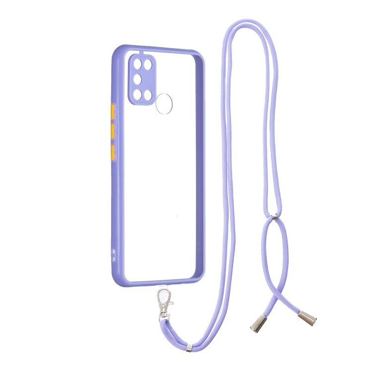 For OPPO Realme C17 / 7i Transparent PC+TPU Phone Case with Contrast Color Button & Neck Lanyard