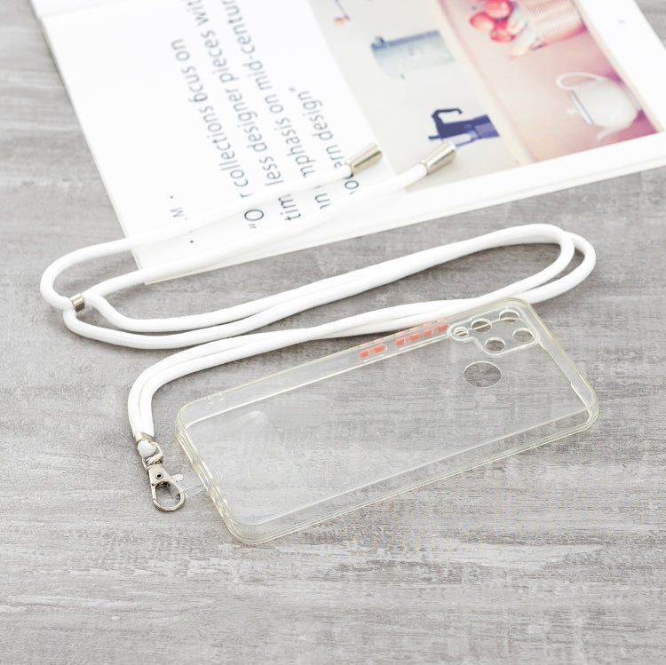 For OPPO Realme / C12 / C15 / Narzo 20 Transparent PC+TPU Phone Case with Contrast Color Button & Neck Lanyard