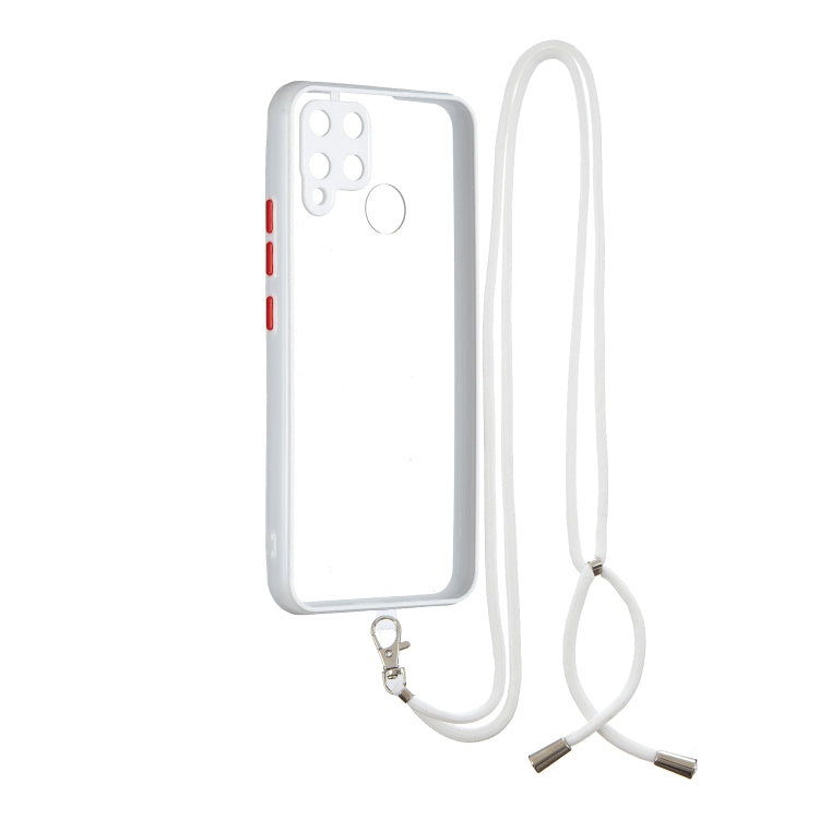For OPPO Realme / C12 / C15 / Narzo 20 Transparent PC+TPU Phone Case with Contrast Color Button & Neck Lanyard