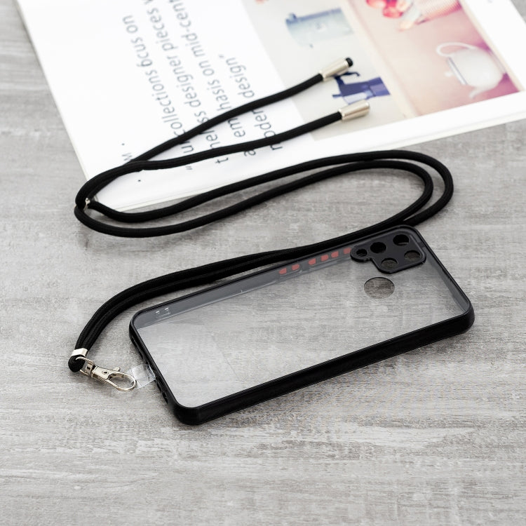 For OPPO Realme / C12 / C15 / Narzo 20 Transparent PC+TPU Phone Case with Contrast Color Button & Neck Lanyard