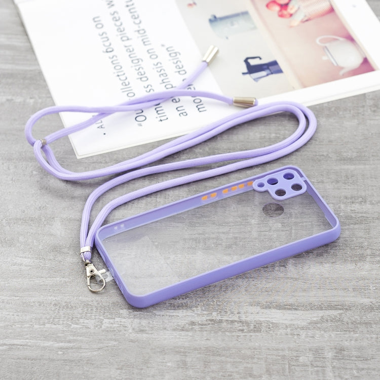 For OPPO Realme / C12 / C15 / Narzo 20 Transparent PC+TPU Phone Case with Contrast Color Button & Neck Lanyard