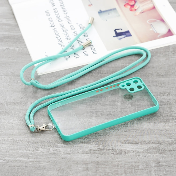 For OPPO Realme / C12 / C15 / Narzo 20 Transparent PC+TPU Phone Case with Contrast Color Button & Neck Lanyard